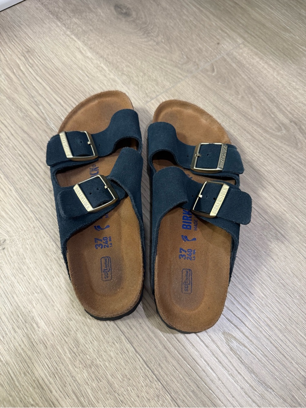 Birkenstock Women’s Navy Suede Two-Strap Sandals